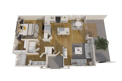 Floor plan for 1 bed, 1 bath, 808 sqft